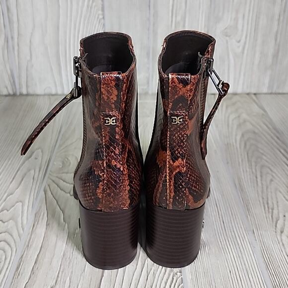 Sam Edelman Carlyssle Brown Snake Faux Leather Ankle Boots Womens Size 5 NEW - Picture 6 of 13